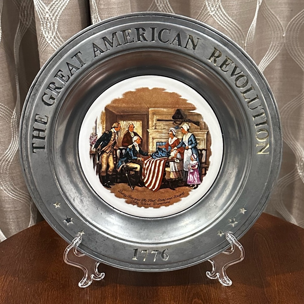 Great American Revolution 1776 Vintage Plate Solid Pewter & Porcelain inlay